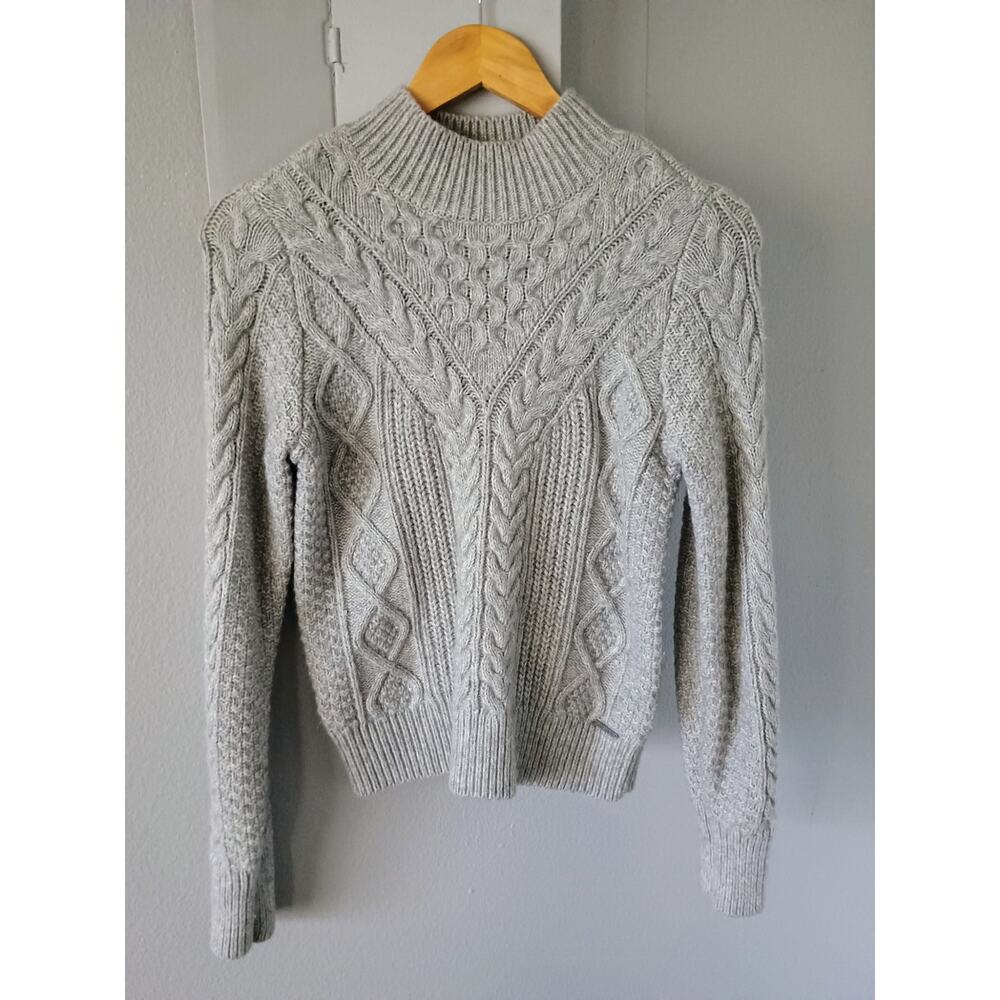 Abercrombie & Fitch Women's Chunky Cable Knit Mock Neck Sweater grey cotton S
